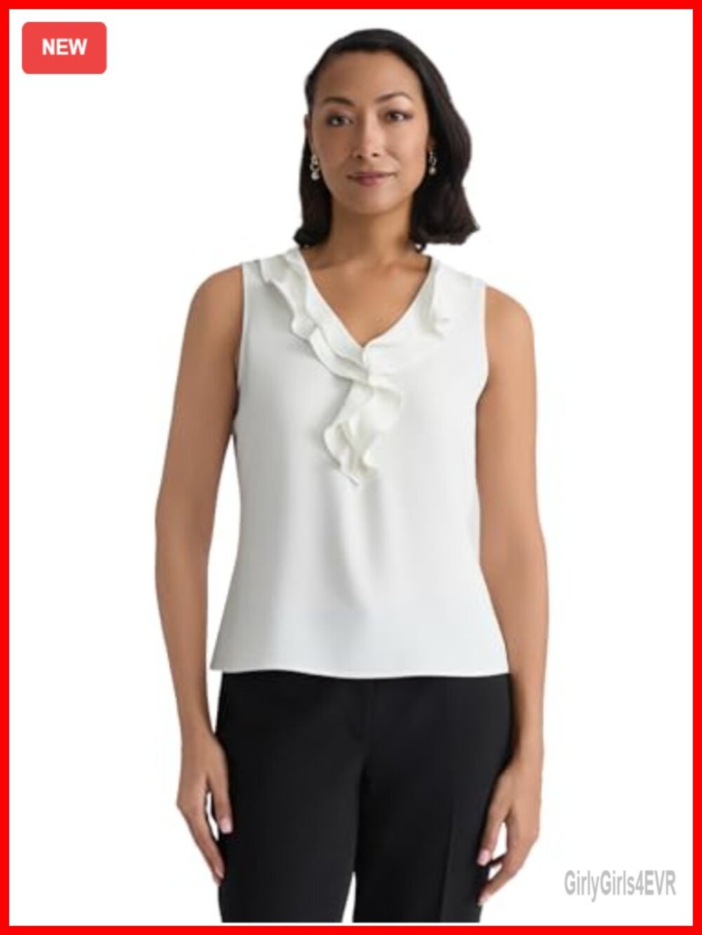 Sleeveless V-Neck Ruffle Front Georgette Blouse - Women's Work Top